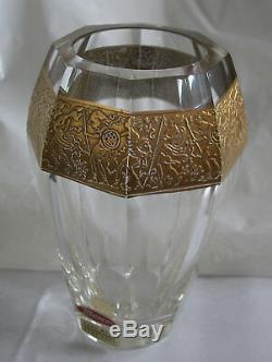 A Fine Gorgeous Moser Glass Vase With Golden Decoration Of Ancient Fighters