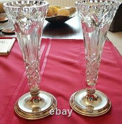 A Pair Of Tall, Beautiful Solid Silver & Cut Glass Vases