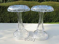 A Pair of Victorian Clear Cut Glass Mantle Lustre Vases with 24 drops