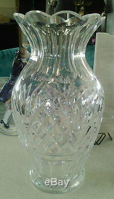 Acid signed 9 inch older Waterford cut crystal glass scalloped rim vase