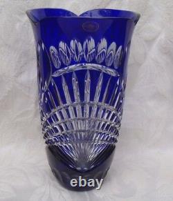Ajka Hungary Claresta Cobalt Blue Cut To Clear Crystal Vase 9 3/4 Foil New Box