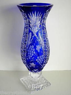 Ajka Marsala Cobalt Cased Cut To Clear Crystal Centerpiece Vase Huge