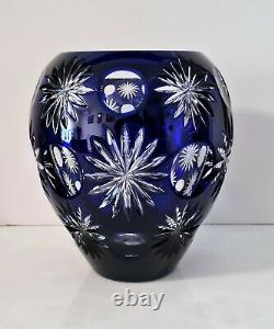 Ajka Snowflake Dreams Cased Cut To Clear Lead Crystal Cobalt Blue Vase