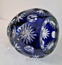 Ajka Snowflake Dreams Cased Cut To Clear Lead Crystal Cobalt Blue Vase