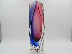 Alessandro Mandruzzato blue pink prism cut sommerso & faceted art glass vase