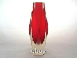 Alessandro Mandruzzato red prism cut sommerso & faceted corroso art glass vase
