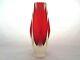 Alessandro Mandruzzato Red Prism Cut Sommerso & Faceted Corroso Art Glass Vase