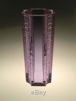 Alexandrite Cut Glass Vase by Vaclav Hanus Purple Mid century Bohemian Czech