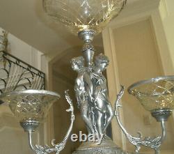 Amazing 21 Antique 19th C Silver Plate Cut Crystal Bowls Centerpiece, Epergne