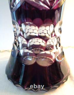 Amazing Large Vintage Czech Hand Cut Ruby Red To Clear Glass Bohemian Vase