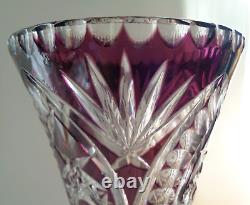 Amazing Large Vintage Czech Hand Cut Ruby Red To Clear Glass Bohemian Vase