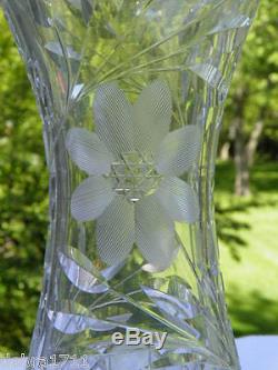 American Brillante Hourglass shape Flower etched 10 heavy old vase AUNT BRENDY