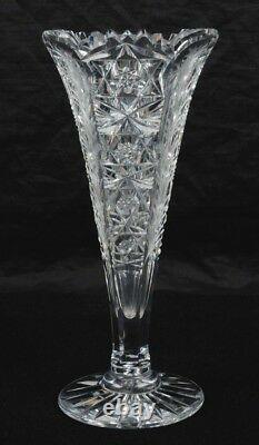 American Brilliant 8 Cut Glass Footed Vase In Trumpet Flared Form