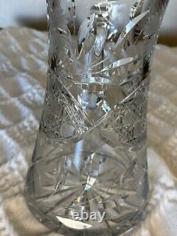 American Brilliant ABCG Heavy Antique Crystal Cut Glass Pitcher Jug Vase 9