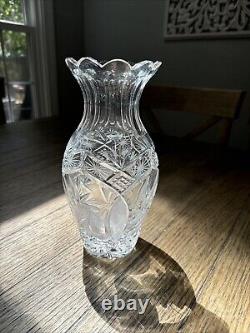 American Brilliant ABP Cut Glass Crystal Large Scalloped Vase 10