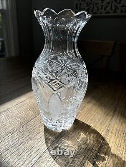 American Brilliant ABP Cut Glass Crystal Large Scalloped Vase 10