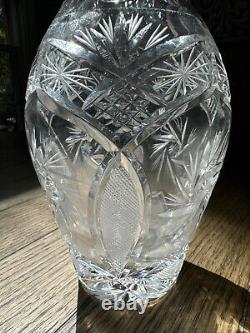 American Brilliant ABP Cut Glass Crystal Large Scalloped Vase 10