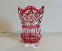 American Brilliant Cranberry Cut-to-Clear Glass Vase, c. 1900