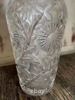 American Brilliant Cut & Engraved Glass 11.5. Vase Flower Bowling Pin 5lbs