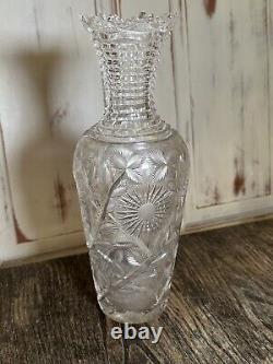 American Brilliant Cut & Engraved Glass 11.5. Vase Flower Bowling Pin 5lbs