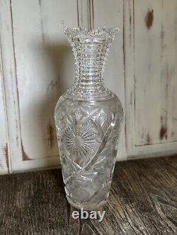 American Brilliant Cut & Engraved Glass 11.5. Vase Flower Bowling Pin 5lbs