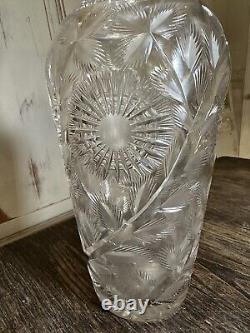 American Brilliant Cut & Engraved Glass 11.5. Vase Flower Bowling Pin 5lbs