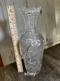 American Brilliant Cut & Engraved Glass 11.5. Vase Flower Bowling Pin 5lbs