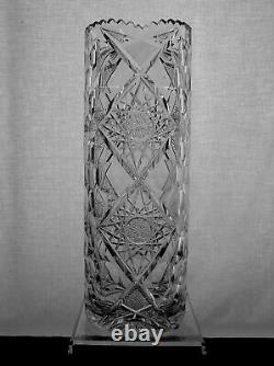 American Brilliant Cut Glass 14 Tall Cylinder Vase Queens Tyree Design Motifs