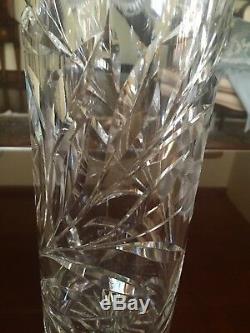 American Brilliant Cut Glass Cylinder Vase Cut and Engraved Floral