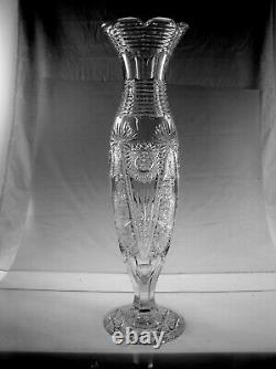 American Brilliant Cut Glass Large 18 Tall Fancy Footed Vase By J. Hoare