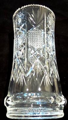 American Brilliant Cut Glass Pinapple Pattern Vase With Sawtooth Rim 8h