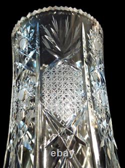 American Brilliant Cut Glass Pinapple Pattern Vase With Sawtooth Rim 8h
