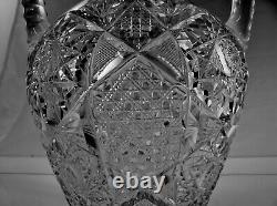 American Brilliant Cut Glass Rare 2 Handle Vase Antique Crystal Circa 1905-1912