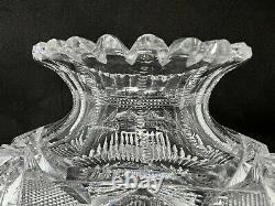 American Brilliant Cut Glass-Squat Flower Center Piece Vase 9 1/2 Wide