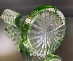 American Brilliant Cut Glass Vase-Green Cut To Clear-Daisy & Button-RARE-BIN