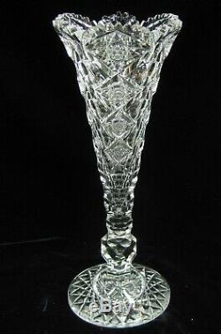 American Brilliant Cut Glass Vase in Queen pattern signed Hawkes
