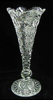 American Brilliant Cut Glass Vase in Queen pattern signed Hawkes
