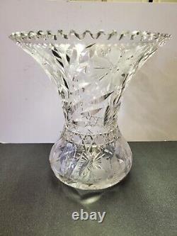 American Brilliant Intaglio Daisy Pattern Cut Glass Flared Vase