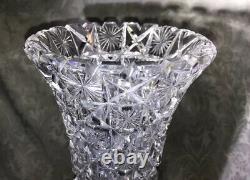 American Brilliant Period 14 Cut Glass Girdled Vase, Harvard Pattern Star+Cross