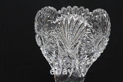 American Brilliant Period ABP Cut Crystal Glass Trumpet Vase 14 High Zipper Cut