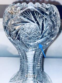 American Brilliant Period ABP Cut Glass Chalice Vase Sawtooth Rim. 8.75H. 1532G