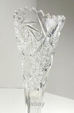 American Brilliant Period ABP Cut Glass Crystal Vase 10 inch Sawtooth Fan Star
