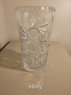 American Brilliant Period ABP Cut Glass Heavy Clear, Pinwheel, Tall Vase, 8H