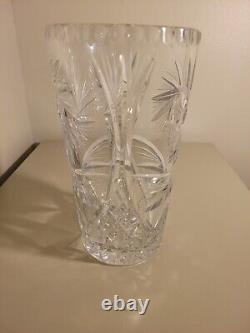 American Brilliant Period ABP Cut Glass Heavy Clear, Pinwheel, Tall Vase, 8H