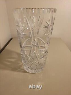 American Brilliant Period ABP Cut Glass Heavy Clear, Pinwheel, Tall Vase, 8H