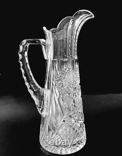 American Brilliant Period ABP Cut Glass Tankard pitcher 13 Tall Antique HEAVY