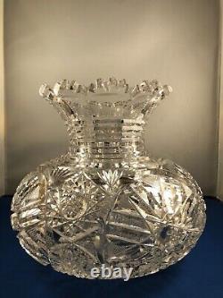 American Brilliant Period ABP Step Cut 8.5 Clear Glass Vase Bolbous VASE