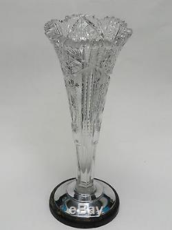 American Brilliant Period Bp Cut Glass Encased Trumpet Vase Att. J. D. Bergen