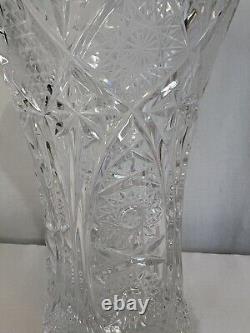 American Brilliant Period Cut Crystal Vase 10 Inches Flared Abp Heavy
