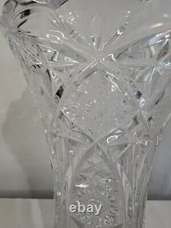 American Brilliant Period Cut Crystal Vase 10 Inches Flared Abp Heavy